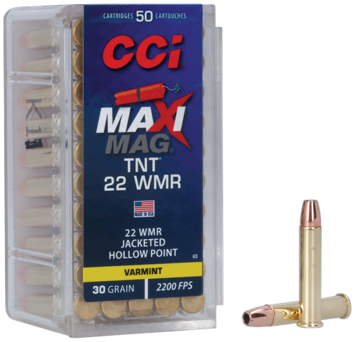 CCI 0063 Maxi-Mag TNT 22WMR 30gr TNT Jacketed Hollow Point 50 Per Box/40 Case