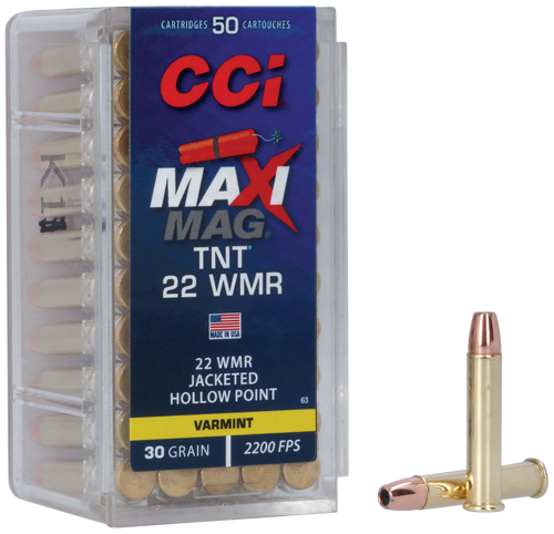 CCI 0063 Maxi-Mag TNT 22WMR 30gr TNT Jacketed Hollow Point 50 Per Box/40 Case