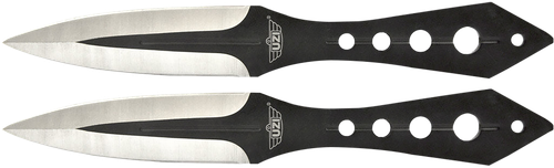 Uzi Accessories UZKTRWTZP Throwing Knives  Two Fixed Plain Black/Silver Stainless Steel Blade, Black Stainless Steel Handle, Includes Nylon Holster