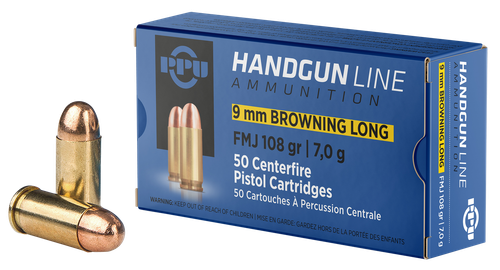 PPU PPH9BL9mm Browning Long 108gr Full Metal Jacket 50 Per Box/20 Case