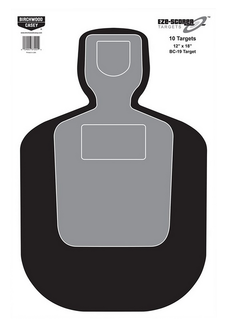 Birchwood Casey 37201 EZE-Scorer BC-19 Silhouette Paper Hanging Universal 12" x 18" Black/Gray/White 10 Pk.