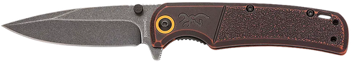 Browning 003220581 Buckmark  EDC Slim 3.13" Folding Drop Point Plain Black Stonewashed D2 Steel Blade, Bronze Stonewashed Polymer Handle