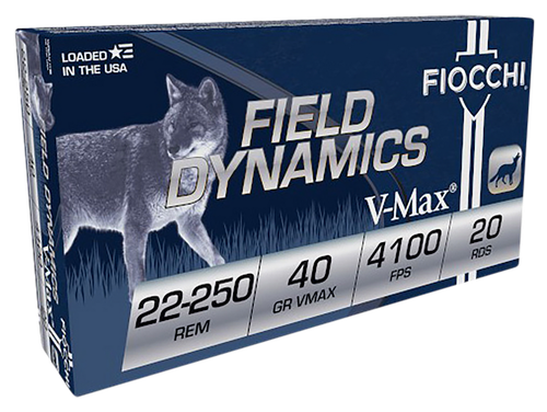 Fiocchi 22250HVB Field Dynamics  22-250Rem 40gr Hornady V Max 20 Per Box/10 Case
