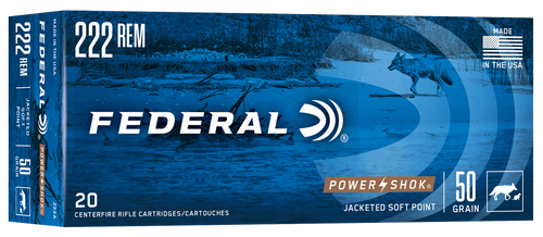 Federal 222A Power-Shok  222Rem 50gr Jacketed Soft Point 20 Per Box/10 Case
