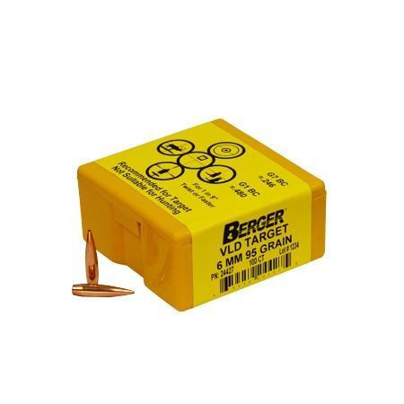 Berger Match Grade Target Bullets 6mm .243" 95 gr VLD Target 100/rd