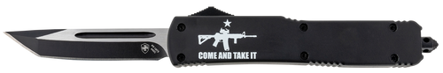 Templar Knife MAR15231 Gen II Come And Take It Slim 3.43" OTF Tanto Plain Black Oxide Stonewashed 440C SS Blade, 5.05" Black w/ "Come And Take It" AR-15 Gun Aluminum Handle, Glass Breaker
