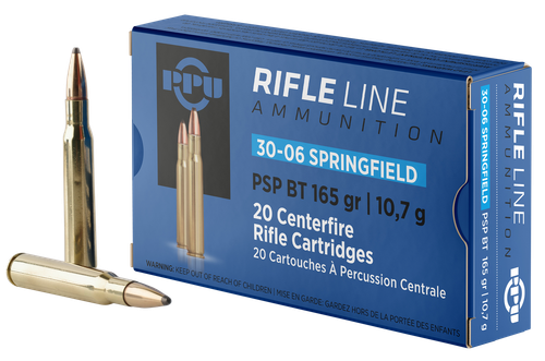 PPU PP30062 Standard Rifle  30-06Springfield 165gr Pointed Soft Point Boat Tail 20 Per Box/10 Case