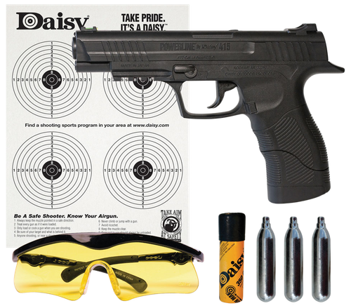 Daisy 985415242 415 Powerline Kit CO2 177 BB 21+1 495 fps, Black Polymer Frame with Pic. Rail, Fiber Optic Sight, Includes Ammo/Target/Glasses/CO2 Cartridges