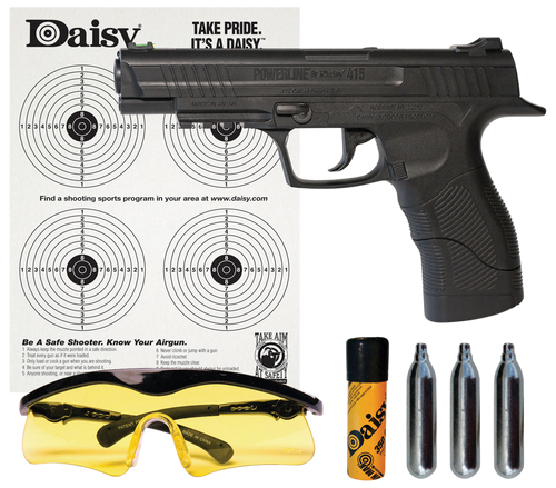Daisy 985415242 415 Powerline Kit CO2 177 BB 21+1 495 fps, Black Polymer Frame with Pic. Rail, Fiber Optic Sight, Includes Ammo/Target/Glasses/CO2 Cartridges