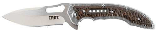 CRKT 5460 Fossil  Compact 3.41" Folding Drop Point Plain Satin 8Cr13MoV SS Blade, Brown G10/SS Handle, Includes Pocket Clip