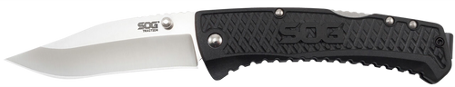 S.O.G SOG-TD1011-C Traction  3.50" Folding Clip Point Plain Satin 5Cr13MoV SS Blade Black Textured GRN Handle Includes Pocket Clip