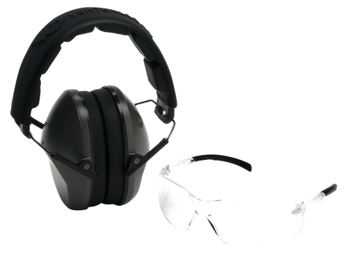 Pyramex VGCOMBO310  Earmuff/Glasses Combo Kit Over the Head Clear Lens Wraparound Clear Frame