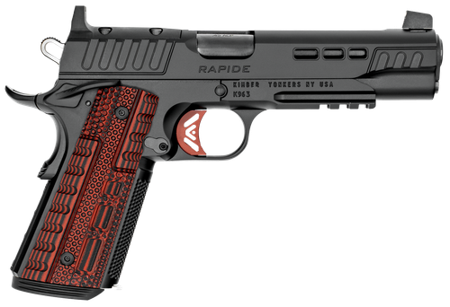 Kimber Mfg.,inc 3000453 Rapide Heat 9mm Luger 9+1 5.50" Black DLC Steel Barrel, KimPro II Black Lightening Cut/Optic Ready/Serrated Steel Slide, Kimpro II Black Steel Frame w/Beavertail, Red G10 Grip
