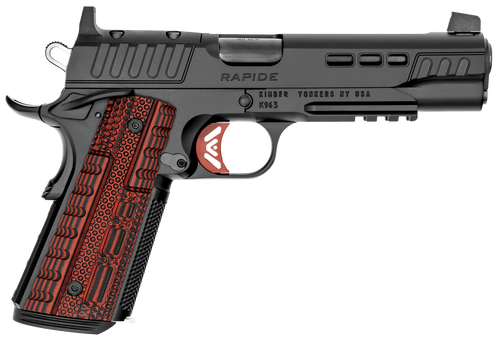 Kimber Mfg.,inc 3000453 Rapide Heat 9mm Luger 9+1 5.50" Black DLC Steel Barrel, KimPro II Black Lightening Cut/Optic Ready/Serrated Steel Slide, Kimpro II Black Steel Frame w/Beavertail, Red G10 Grip