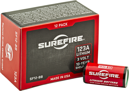 SureFire SF12BB 123A Batteries  Red/Black 3.0 Volts 1,550 mAh (12) Single Package Boxed