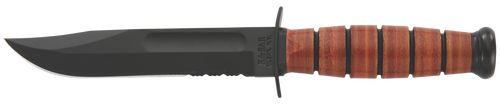 Ka-Bar 1252 USMC  5.25" Fixed Clip Point Part Serrated Black 1095 Cro-Van Blade, Brown Leather Handle, Includes Sheath