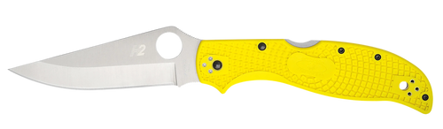 Spyderco C258PYL Stretch 2 XL Lightweight 3.95" Folding Plain Stonewashed H2 Steel Blade, Yellow Bi-Directional Texturing FRN Handle