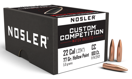 Nosler 22421 Custom Competition 22Cal 77gr Hollow Point Boat Tail 100/Box