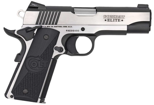 Colt Mfg O4082CE Combat Elite Commander 9mm Luger 8+1 4.25" Stainless Steel Barrel, Two-Tone Serrated Stainless Steel Slide & Frame w/Beavertail, Black Scalloped G10 Grip, Ambidextrous