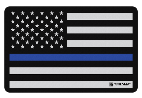 TekMat TEKR17POLICE Police Support Cleaning Mat Black/White/Blue Rubber 11"x17" Blue Line Flag