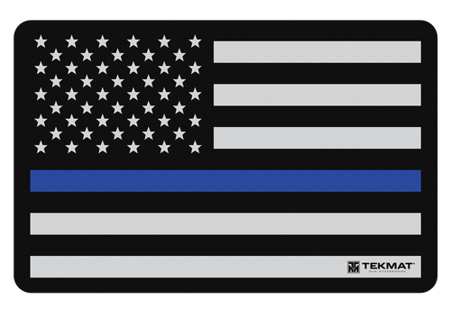 TekMat TEKR17POLICE Police Support Cleaning Mat Black/White/Blue Rubber 11"x17" Blue Line Flag