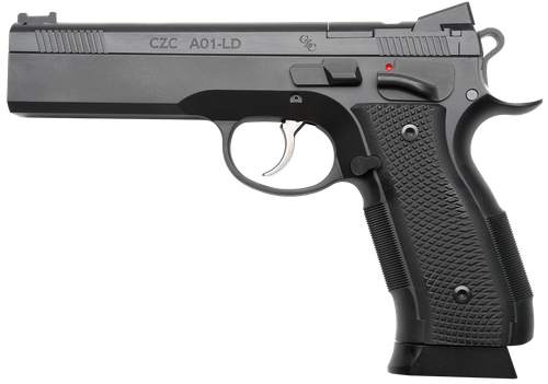 Cz Custom Shop 96336 A01-LD  9mm Luger 19+1 5" Match Grade Bull Barrel, Black Optic Cut/Serrated Steel Slide, Black Polycoat Steel Frame w/Beavertail, Black G10 Grip, Long Dustcover