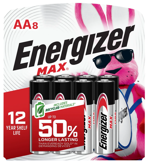 Energizer E91MP8 AA Max Silver 1.5V Alkaline, Qty (8) Single Pack