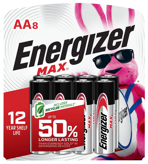 Energizer E91MP8 AA Max Silver 1.5V Alkaline, Qty (8) Single Pack