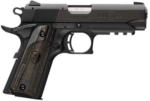 Browning 051817490 1911 Black Label Compact Frame 22 LR 10+1, 3.63" Stainless Steel Barrel, Matte Black Serrated Slide & Polymer Frame w/Beavertail & Picatinny Rail, Black Laminate Stippled Grip