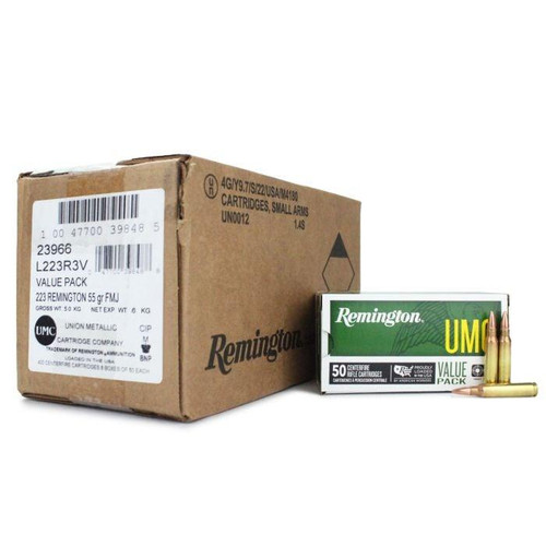 Remington UMC Rifle Ammunition .223 Rem 55 gr FMJ 3240 fps 400/ct Case(8-50/ct Boxes)