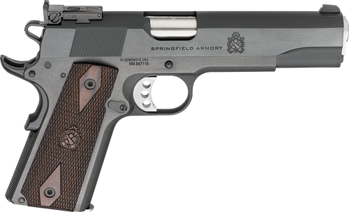 Springfield Armory PX9420ADJ 1911 Garrison Full Size 45 ACP 7+1 5" Stainless Match Grade Barrel, Blued Carbon Steel Serrated Slide, Blued Carbon Steel Frame w/Beavertail, Thinline Wood Grip