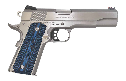 Colt Mfg O1073CCP Competition  38 Super 9+1 5" National Match Barrel, Stainless Steel Serrated Slide, Stainless Steel Frame w/Beavertail, Competition Blue G10 Grip