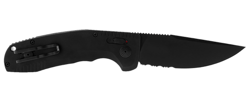 S.O.G SOG15380257 SOG-TAC Auto 3.43" Folding Part Serrated Black TiNi Cryo D2 Steel Blade Black Micro-Textured Anodized Aluminum Handle Includes Pocket Clip