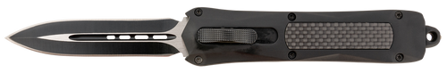Steel River Knives A163BD Spartan  3.50" OTF Dagger Plain Black/Silver 440C SS Blade/ Black w/Carbon Fiber Inlay Aluminum Zinc Alloy Handle