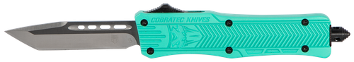 CobraTec Knives STFCTK1STNS CTK-1  Small 2.75" OTF Tanto Plain D2 Steel Blade/Tiffany Blue Aluminum Handle Features Glass Breaker Includes Pocket Clip