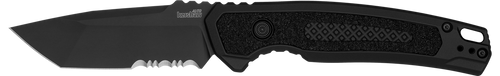 Kershaw 7105 Launch 16 Automatic 3.45" Folding Tanto Part Serrated Plain Black Cerakote CPM M4 Steel Blade, Black Cerakote Aluminum Handle