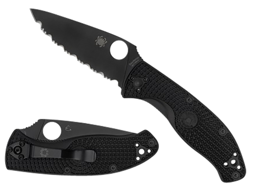 Spyderco C122PSBBK Tenacious Lightweight 3.39" Folding Part Serrated Black Oxide 8Cr13MoV SS Blade/Black Bi-Directional Texturing FRN Handle Includes Pocket Clip