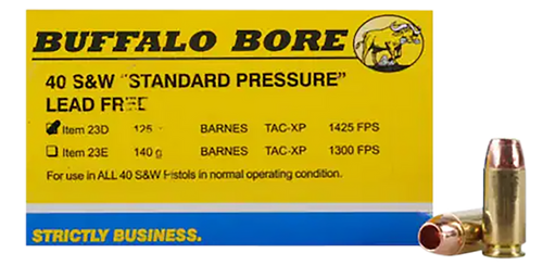 Buffalo Bore Ammunition 23D20 Standard Pressure Strictly Business 40S&W 125gr Barnes TAC-XP Lead Free 20 Per Box/12 Case
