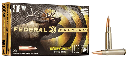 Federal P308BCH1 Premium  308Win 168gr Berger Hybrid Hunter 20 Per Box/10 Case