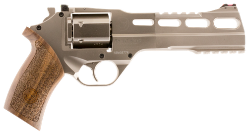 Chiappa Firearms 340224 Rhino 60DS Small Frame 357 Mag 6 Shot, 6" Nickel-Plated Steel Vent Rib Barrel & Cylinder, Nickel-Plated Aluminum Frame, Walnut Grip, Concealed Hammer