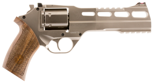 Chiappa Firearms 340224 Rhino 60DS Small Frame 357 Mag 6 Shot, 6" Nickel-Plated Steel Vent Rib Barrel & Cylinder, Nickel-Plated Aluminum Frame, Walnut Grip, Concealed Hammer