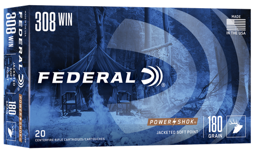 Federal 308B Power-Shok  308Win 180gr Jacketed Soft Point 20 Per Box/10 Case