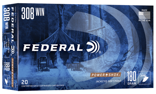 Federal 308B Power-Shok  308Win 180gr Jacketed Soft Point 20 Per Box/10 Case