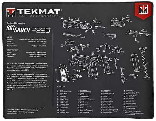 TekMat TEKR20SIGP226 Sig Sauer P226 Ultra 20 Cleaning Mat Black/White Rubber 15"x20" Sig Sauer P226 Parts Diagram