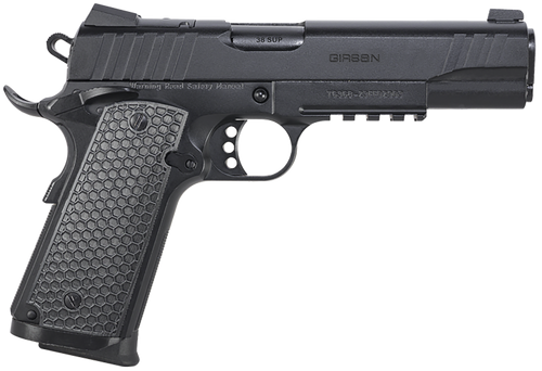 Girsan 391049 MC1911 S Influencer Full Size 38 Super 9+1 5" Blued Steel Barrel, Black Optic Ready/Serrated Steel Slide & Frame w/Picatinny Rail & Beavertail, Black Polymer Grip