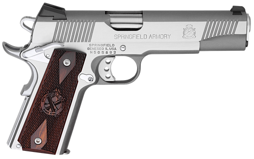 Springfield Armory PX9151LCA 1911 Loaded *CA Compliant 45 ACP 7+1 5" Stainless Match Grade Barrel, Serrated Slide & Frame w/Beavertail, Crossed Cannon Cocobolo Grip
