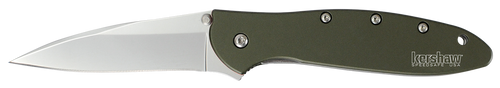 Kershaw 1660OL Leek  3" Folding Drop Point Plain Bead Blasted 14C28N Steel Blade Olive Drab Anodized Aluminum Handle Includes Pocket Clip