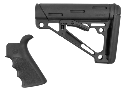 Hogue 15056 OverMolded Combo Kit Collapsible Black OverMolded Rubber Black Synthetic & Black Rubber Grip for AR15, M16 with Mil-Spec Tube (Tube Not Included)