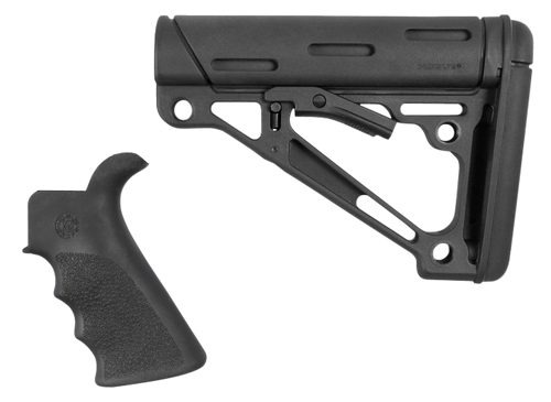 Hogue 15056 OverMolded Combo Kit Collapsible Black OverMolded Rubber Black Synthetic & Black Rubber Grip for AR15, M16 with Mil-Spec Tube (Tube Not Included)