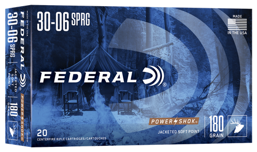Federal 3006B Power-Shok  30-06Springfield 180gr Jacketed Soft Point 20 Per Box/10 Case